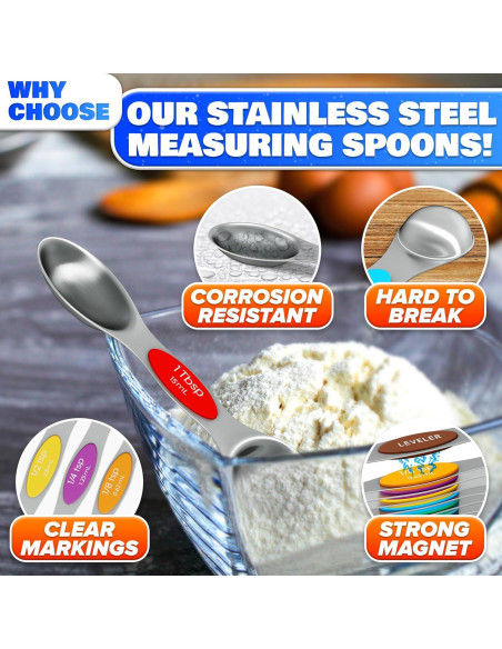 Juego de Cucharas Medidoras Magnéticas HYQO 8 Pcs Acero Inoxidable
