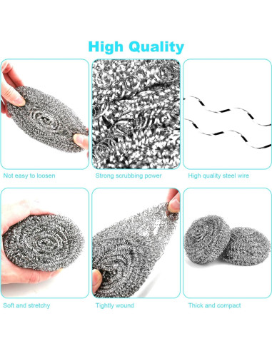 Paquete de 15 estropajos de acero inoxidable VOPTON