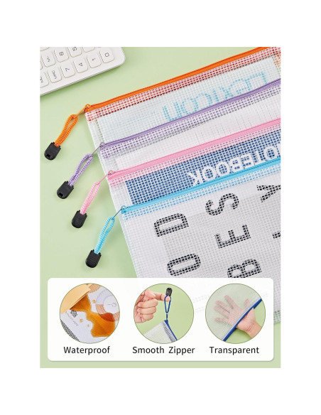 JARLINK 20 Bolsas de Malla A5 Resistentes al Agua 10 Colores