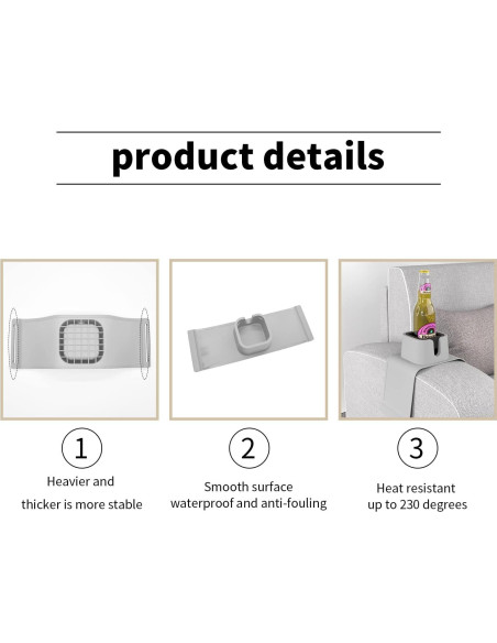 Soporte para Tazas de Sofá vodvob Antideslizante Gris 42x14 cm