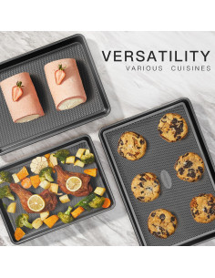 Juego de 3 Bandejas para Hornear HONGBAKE Antiadherentes 44x30cm 2