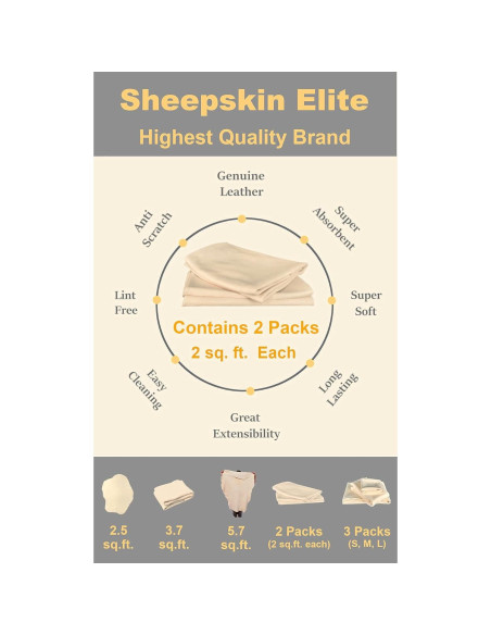 Toalla de Secado Chamois Natural SHEEPSKIN ELITE 4 Pies Cuadrados