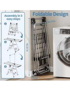 Estante Secar Ropa APEXCHASER 3 Niveles Ajustable Plata 2
