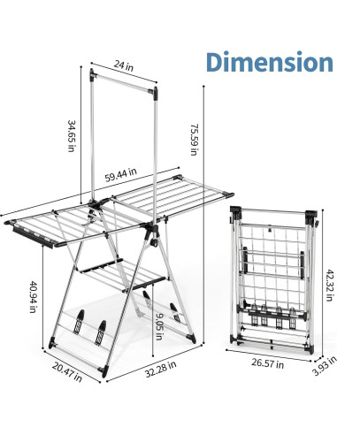 Estante Secar Ropa APEXCHASER 3 Niveles Ajustable Plata