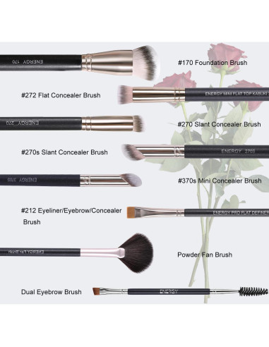 Juego de Brochas de Maquillaje Energy 8 Pcs Sintéticas