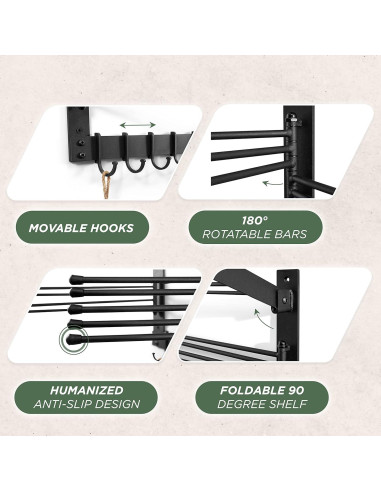 Soporte de Secado de Ropa BATODA Pared Acero Negro 22.68kg