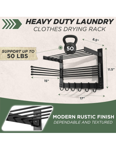 Soporte de Secado de Ropa BATODA Pared Acero Negro 22.68kg