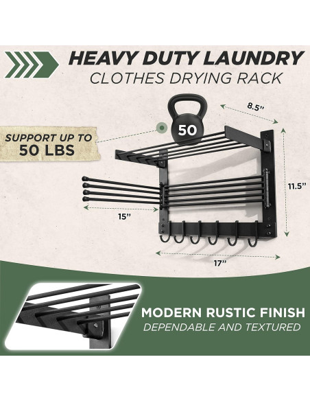 Soporte de Secado de Ropa BATODA Pared Acero Negro 22.68kg