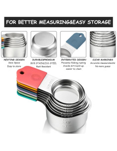 Juego de Tazas y Cucharas Medidoras Magnéticas YAMOLIN 16 Piezas 2