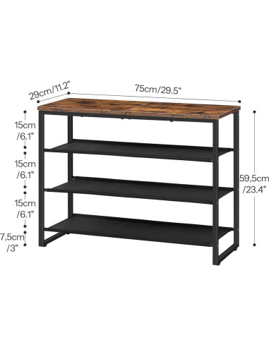 Estante para Zapatos HOOBRO 4 Niveles Marrón Rústico