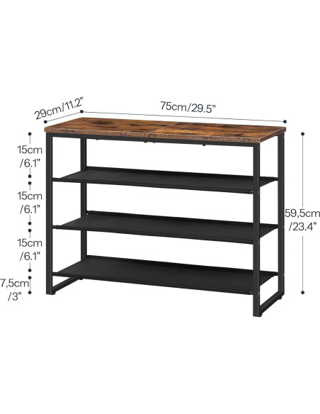 Estante para Zapatos HOOBRO 4 Niveles Marrón Rústico
