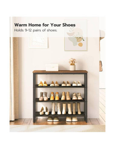 Estante para Zapatos HOOBRO 4 Niveles Marrón Rústico