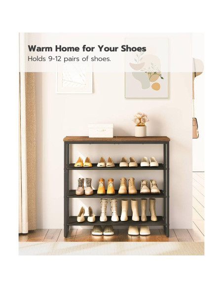 Estante para Zapatos HOOBRO 4 Niveles Marrón Rústico