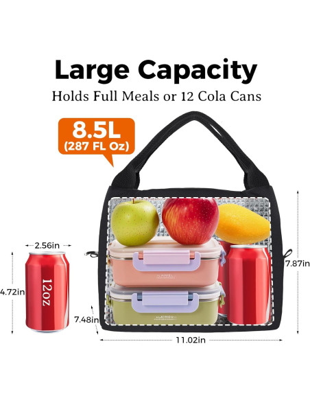 Bolsa de Almuerzo Aislada Aosbos Negra 10L para Adultos