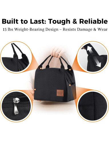 Bolsa de Almuerzo Aislada Aosbos Negra 10L para Adultos