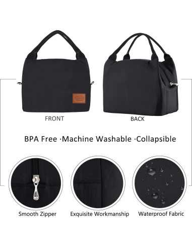 Bolsa de Almuerzo Aislada Aosbos Negra 10L para Adultos