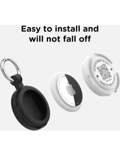 Funda protectora WhoseID para AirTag con código QR - Negro/Rosa 2