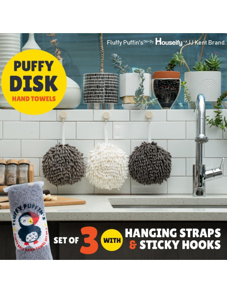 Toallas de Mano JJ KENT Fluffy Puffins - Juego de 3 Microfibra