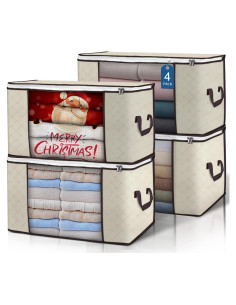 Bolsas de Almacenamiento Plegables Budding Joy 90L Beige - Paquete de 4