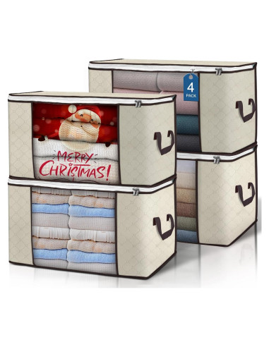 Bolsas de Almacenamiento Plegables Budding Joy 90L Beige - Paquete de 4