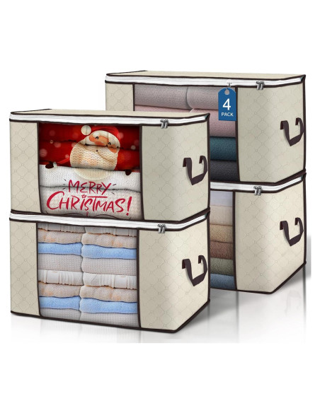 Bolsas de Almacenamiento Plegables Budding Joy 90L Beige - Paquete de 4