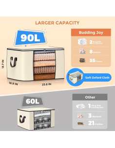 Bolsas de Almacenamiento Plegables Budding Joy 90L Beige - Paquete de 4 2