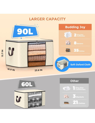 Bolsas de Almacenamiento Plegables Budding Joy 90L Beige - Paquete de 4