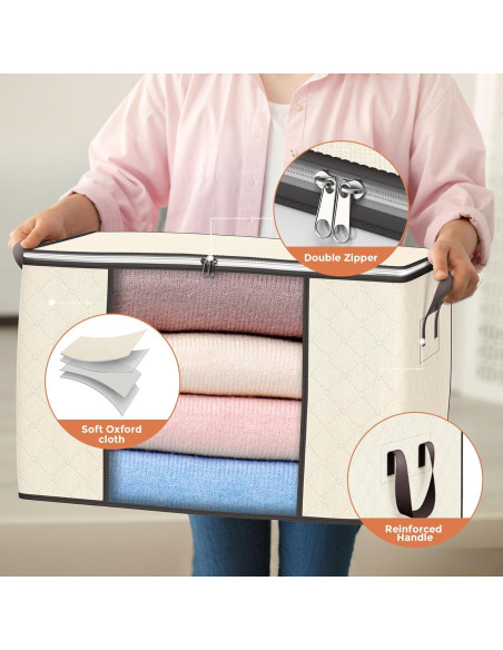 Bolsas de Almacenamiento Plegables Budding Joy 90L Beige - Paquete de 4