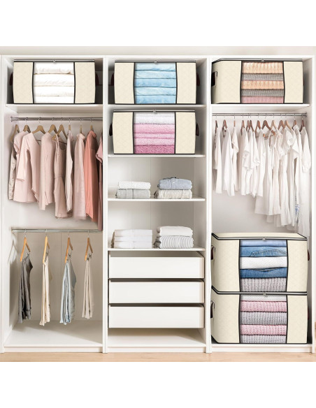 Bolsas de Almacenamiento Plegables Budding Joy 90L Beige - Paquete de 4