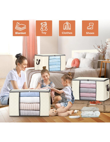 Bolsas de Almacenamiento Plegables Budding Joy 90L Beige - Paquete de 4