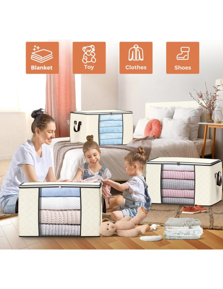 Bolsas de Almacenamiento Plegables Budding Joy 90L Beige - Paquete de 4