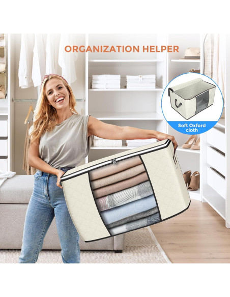Bolsas de Almacenamiento Plegables Budding Joy 90L Beige - Paquete de 4