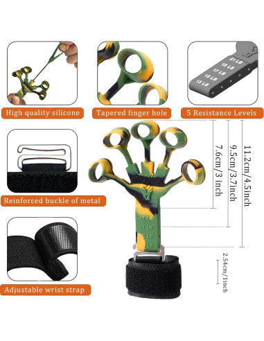 Entrenador de Fuerza de Agarre QTZFKFLHD - 5 Niveles Ajustables