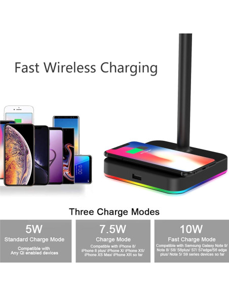 Soporte para Auriculares KAFRI RGB con Cargador Inalámbrico 10W