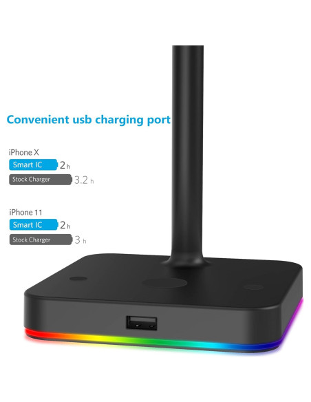 Soporte para Auriculares KAFRI RGB con Cargador Inalámbrico 10W
