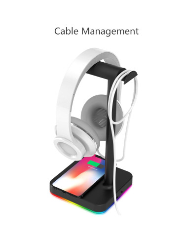 Soporte para Auriculares KAFRI RGB con Cargador Inalámbrico 10W