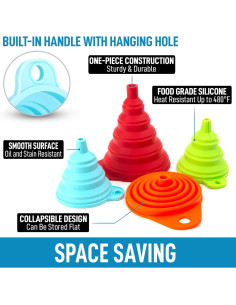 Juego de 4 Embudos de Silicona Colapsables Zulay - Flexibles y Plegables 2