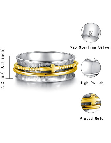 Anillo Fidget Giratorio de Plata Esterlina 925 para Mujeres