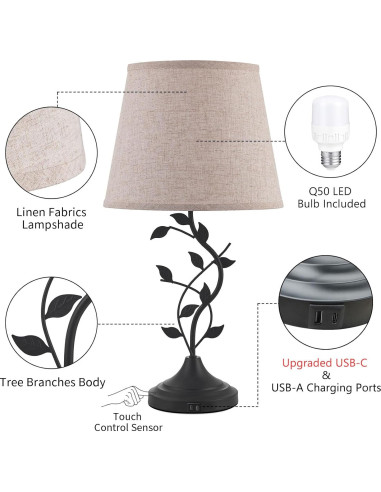 Lámpara de Mesa Táctil USB Kakanuo Beige Regulable 3 Niveles