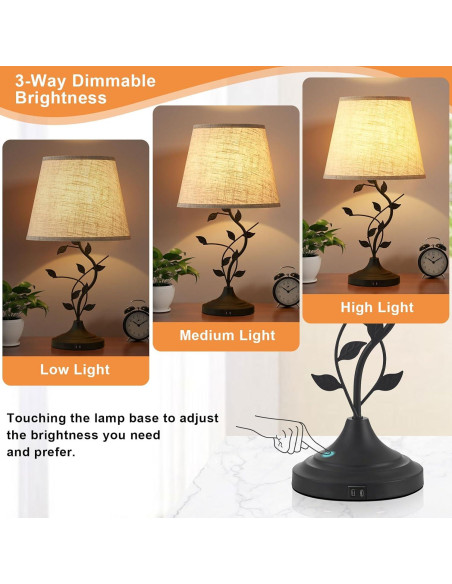 Lámpara de Mesa Táctil USB Kakanuo Beige Regulable 3 Niveles