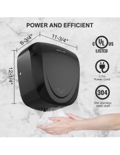Secador de Manos Automático JETWELL JW2902 Negro con Filtro HEPA 2
