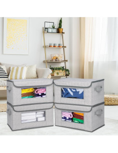 Cajas de Almacenamiento Plegables Univivi 4 Piezas 19.5L Gris 2