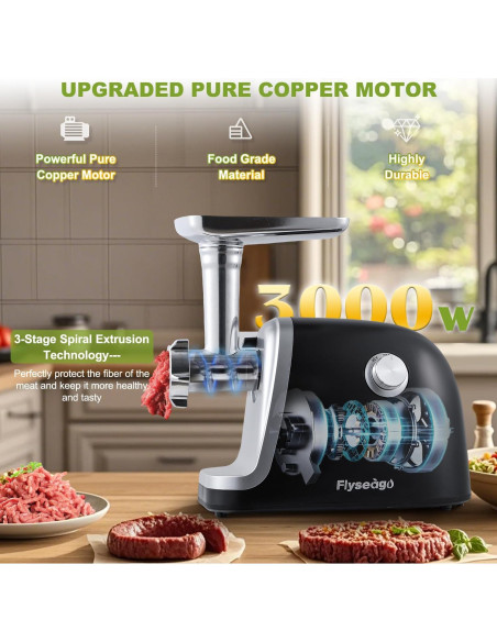 Picadora de Carne Eléctrica Flyseago 2700W con Accesorios