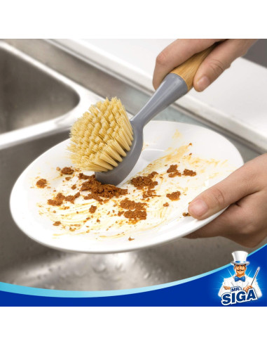 Cepillo para Platos MR.SIGA con Mango de Bambú y Raspador - Paquete de 2
