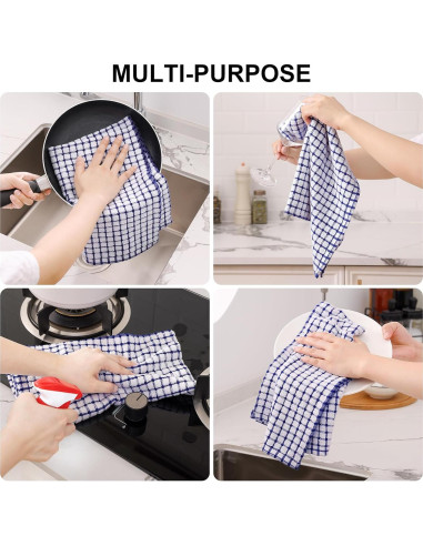 Kitinjoy Juego de 12 Toallas de Cocina de Algodón Azul 40x63 cm