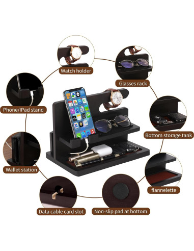 Estación de Acoplamiento de Madera YSangift para Teléfonos Negro