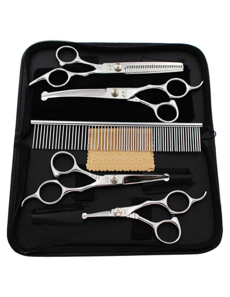 Kit de Tijeras para Acicalar Perros iSeaFly 6 en 1 Acero Inoxidable