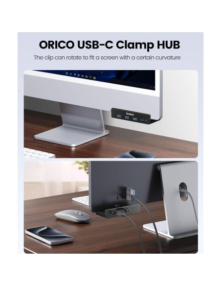 Hub USB 3.0 ORICO con Abrazadera y Puerto USB-C 4 Puertos