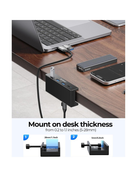 Hub USB 3.0 ORICO con Abrazadera y Puerto USB-C 4 Puertos