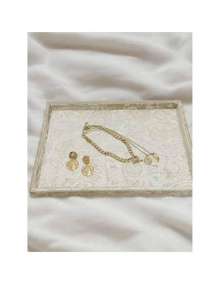 Bandeja Decorativa de Joyería AgentMoon Beige Dorado 35.3x24.3cm